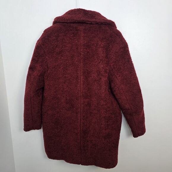 Zara Burgundy Wool Blend Double Breasted Thick Outdoor Pea Coat Size Small - Picture 8 of 9